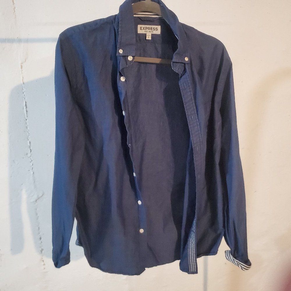 Express Medium Denim Blue Men's Button Up
